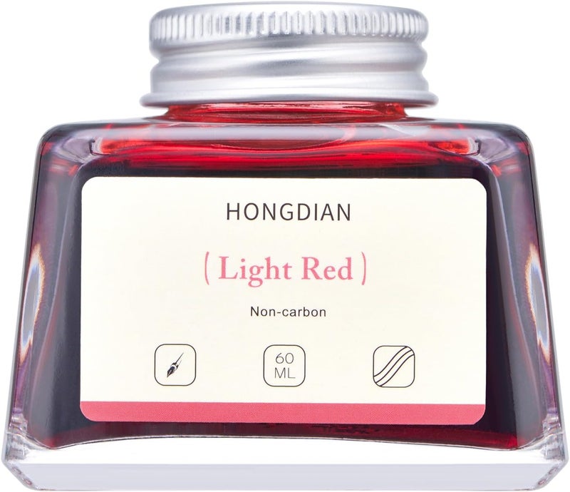 Asvine Hongdian Fountain Pen Bottled Ink Light Red Color, 60ml Non Carbon Inkwell Bottle, Artist Calligraphy Ink - Image 2